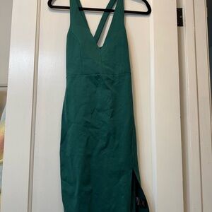 Lulu's Deep Teal V-Neck Midi Dress